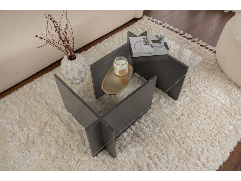 Mesa de centro em vidro "Vetrino" 105 x 65 x 40 cm - Antracite