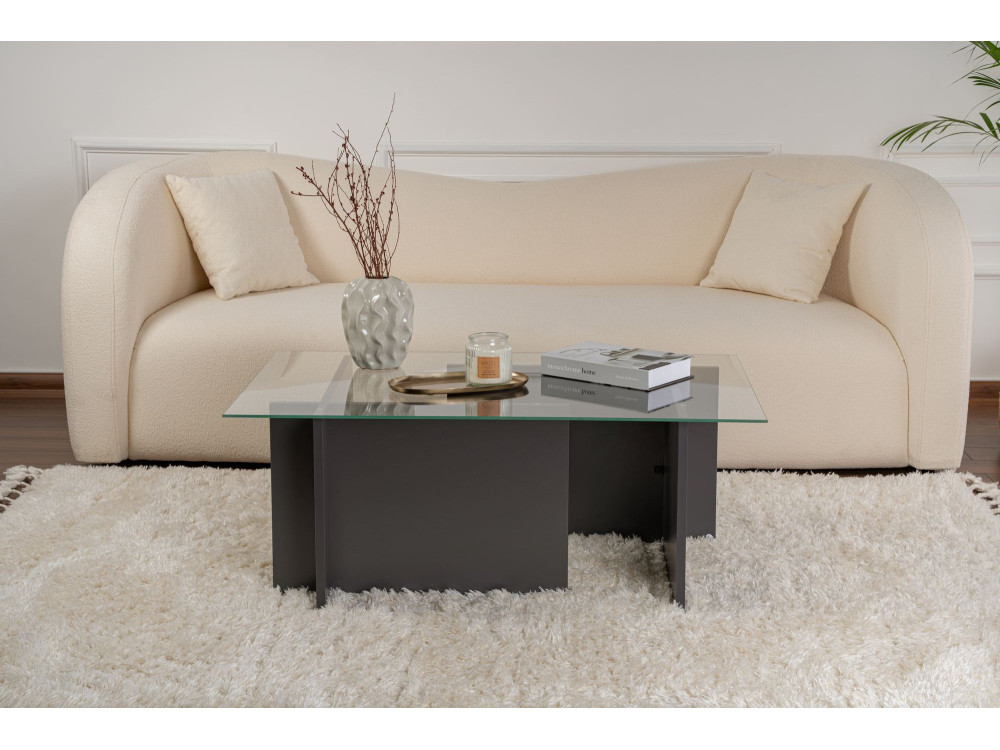 Mesa de centro em vidro "Vetrino" 105 x 65 x 40 cm - Antracite