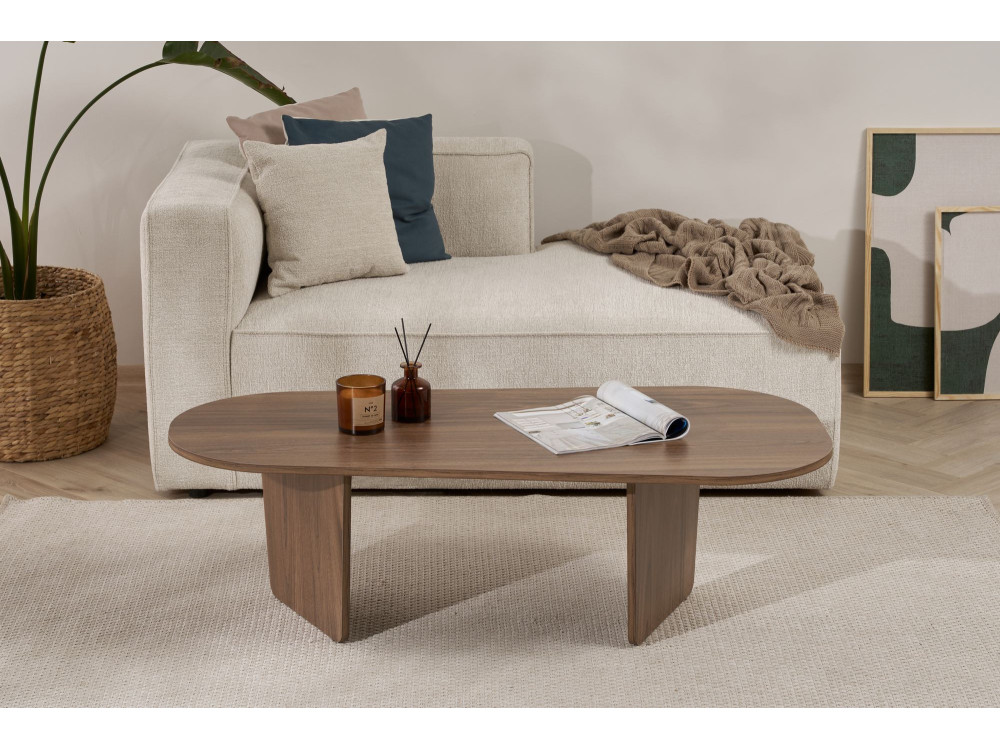 Mesa de centro em madeira "Ovalis" - 130 x 65 x 40 cm - Nogueira
