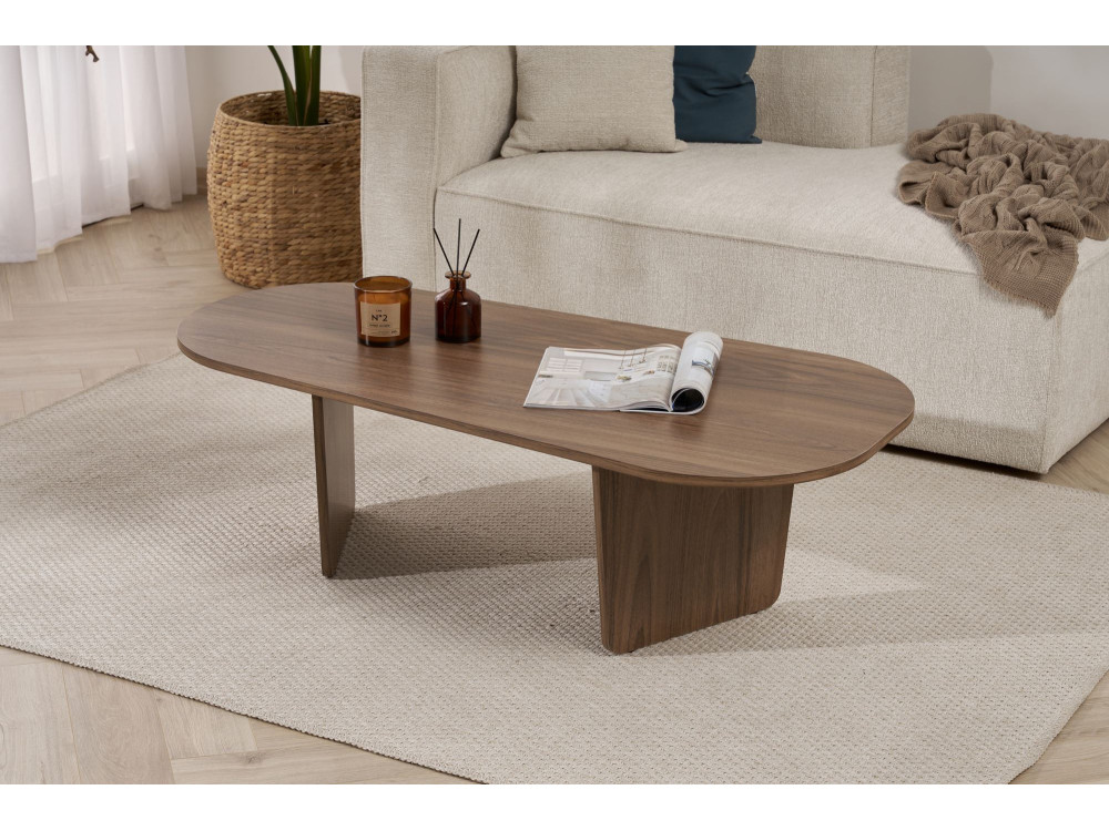Mesa de centro em madeira "Ovalis" - 130 x 65 x 40 cm - Nogueira