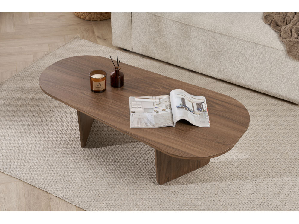 Mesa de centro em madeira "Ovalis" - 130 x 65 x 40 cm - Nogueira