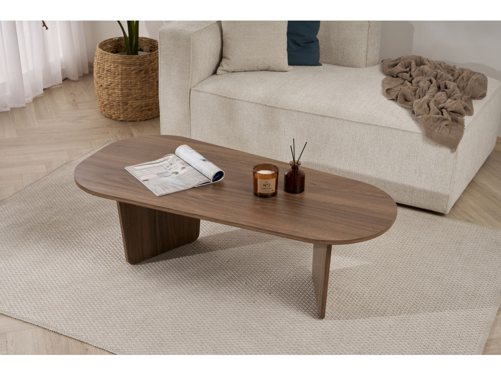 Mesa de centro em madeira "Ovalis" - 130 x 65 x 40 cm - Nogueira