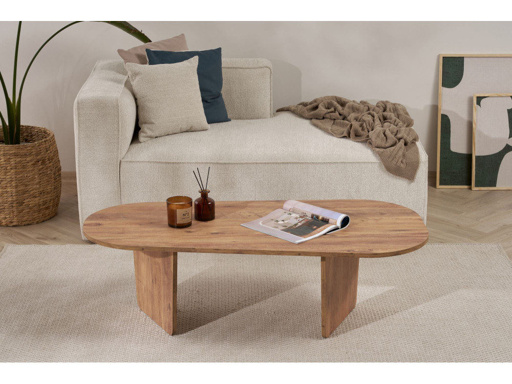 Mesa de centro em madeira "Ovalis" - 130 x 65 x 40 cm - Pinho Atlântico