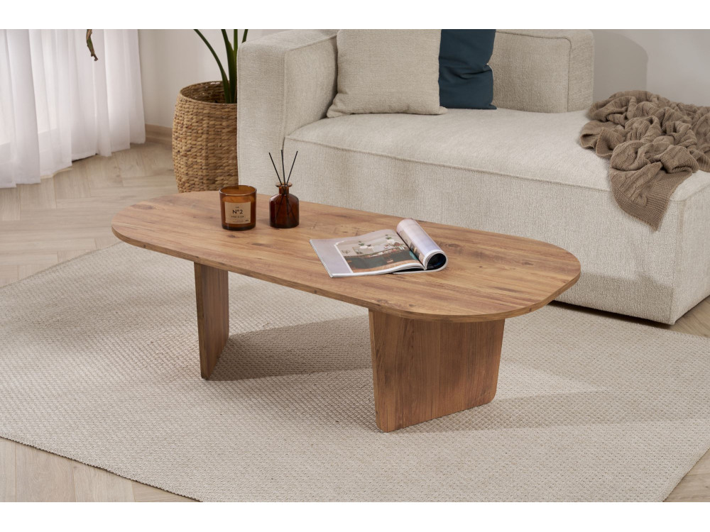 Mesa de centro em madeira "Ovalis" - 130 x 65 x 40 cm - Pinho Atlântico