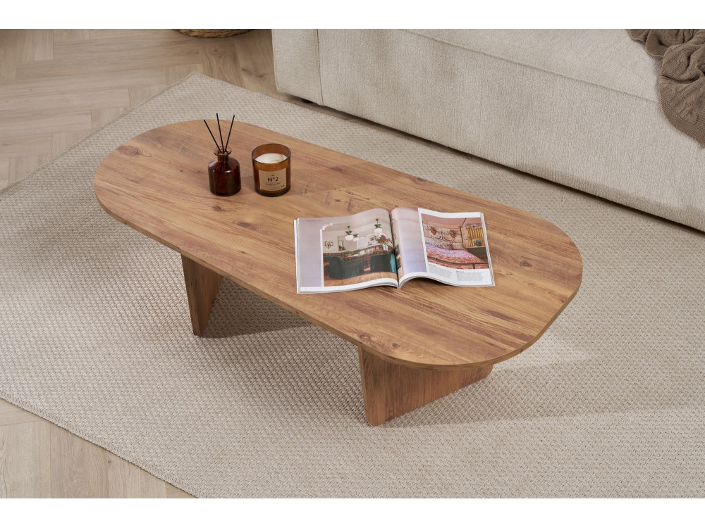 Mesa de centro em madeira "Ovalis" - 130 x 65 x 40 cm - Pinho Atlântico