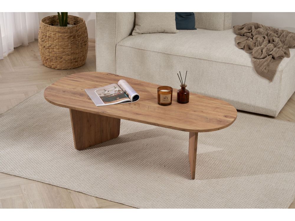 Mesa de centro em madeira "Ovalis" - 130 x 65 x 40 cm - Pinho Atlântico