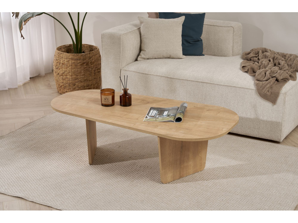 Mesa de centro em madeira "Ovalis" - 130 x 65 x 40 cm - Carvalho