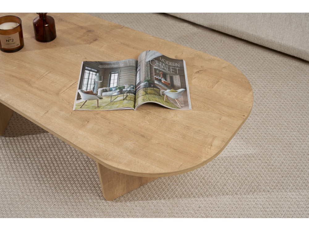 Mesa de centro em madeira "Ovalis" - 130 x 65 x 40 cm - Carvalho