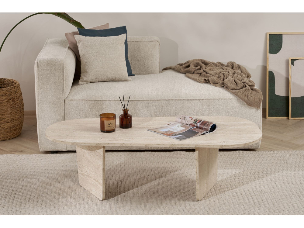 Mesa de centro em madeira "Ovalis" - 130 x 65 x 40 cm - Travertino