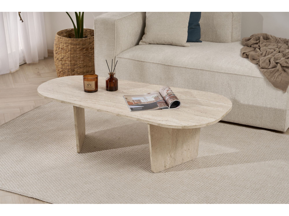 Mesa de centro em madeira "Ovalis" - 130 x 65 x 40 cm - Travertino