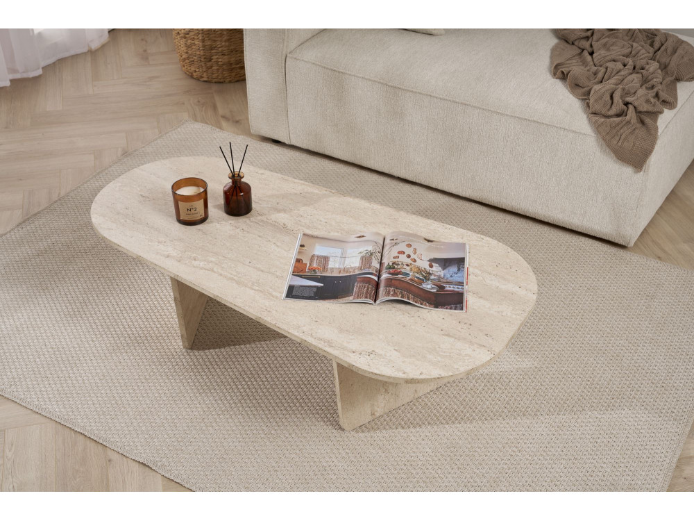 Mesa de centro em madeira "Ovalis" - 130 x 65 x 40 cm - Travertino