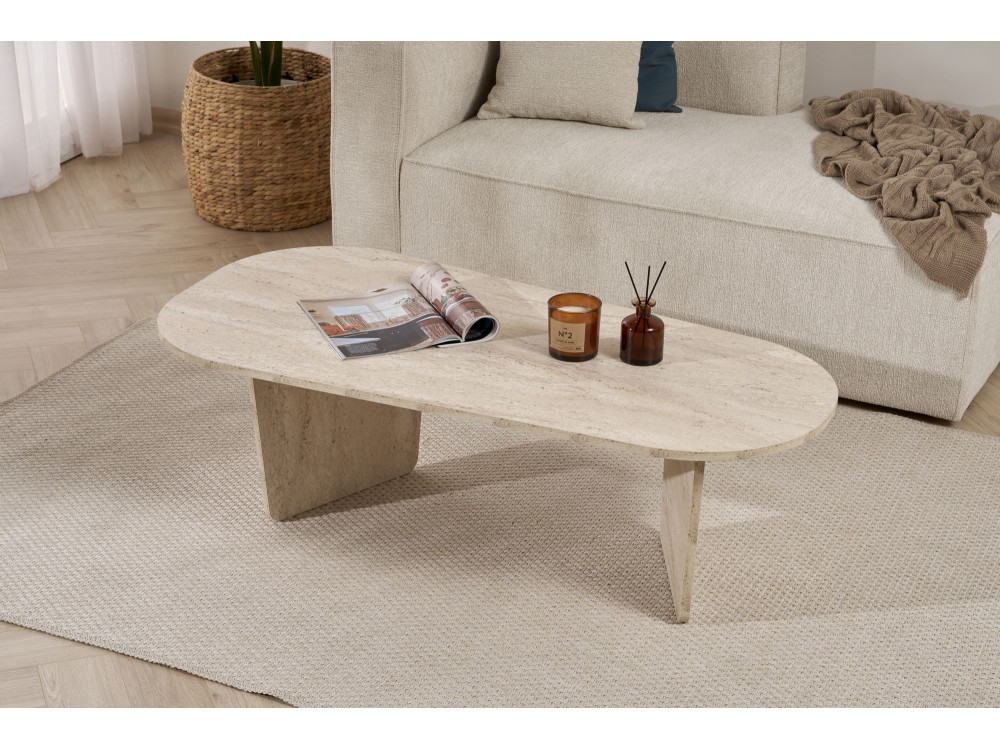 Mesa de centro em madeira "Ovalis" - 130 x 65 x 40 cm - Travertino