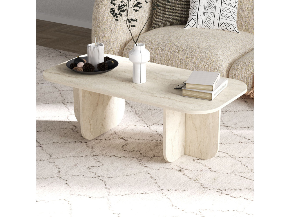 Mesa de centro em madeira "Becaj" - 120 x 60 x 41 cm - Travertino
