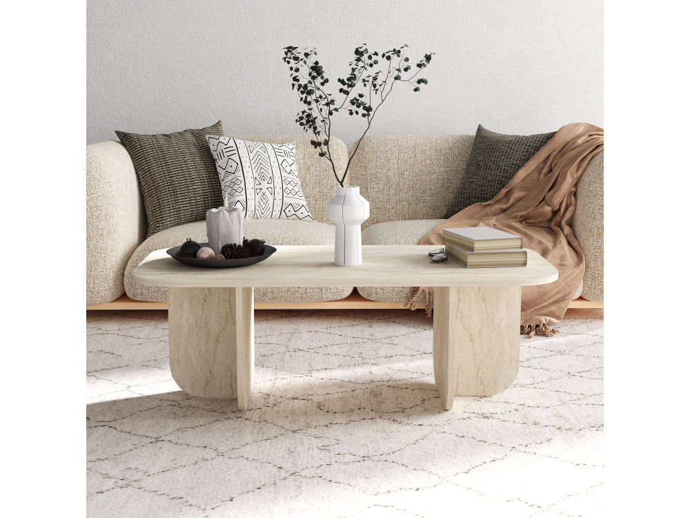 Mesa de centro em madeira "Becaj" - 120 x 60 x 41 cm - Travertino