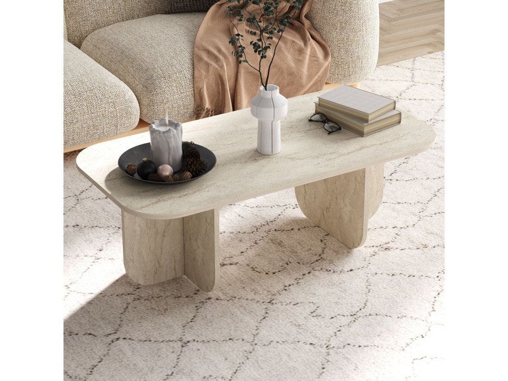 Mesa de centro em madeira "Becaj" - 120 x 60 x 41 cm - Travertino