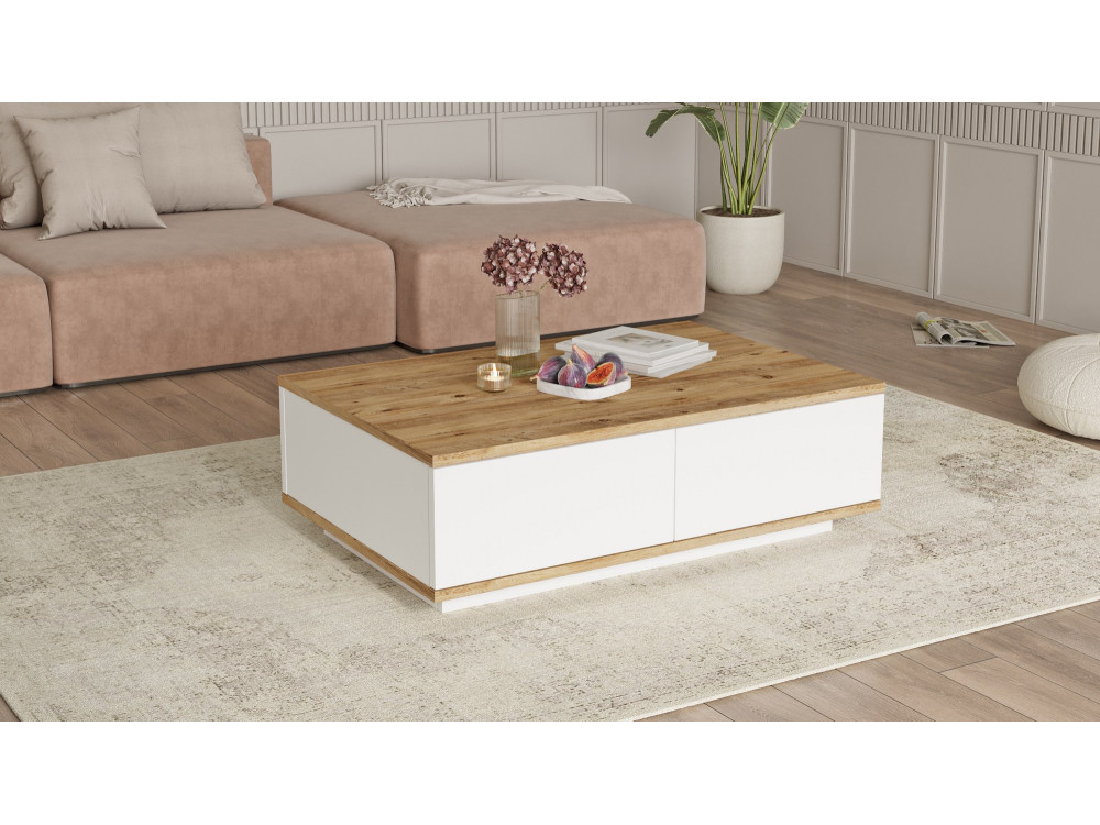 Mesa de centro em madeira "FR14" - 90 x 60 x 28 cm - Pinho AtlânticoBranco