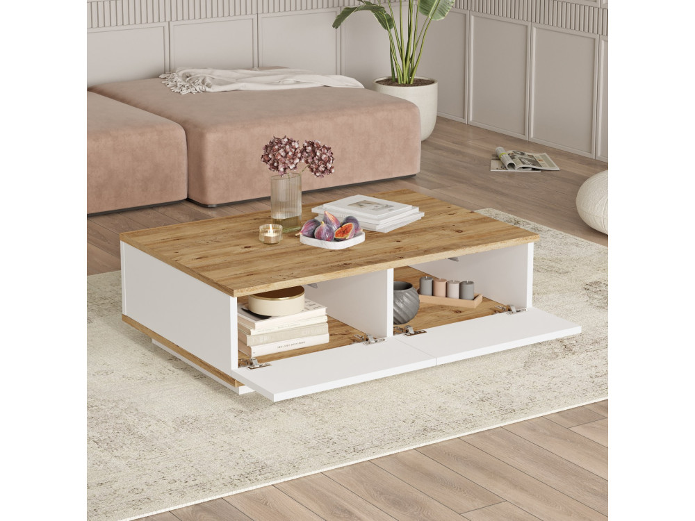 Mesa de centro em madeira "FR14" - 90 x 60 x 28 cm - Pinho AtlânticoBranco