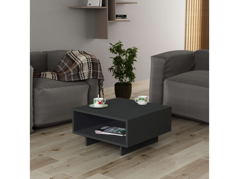Mesa de centro de madeira "Hola" - 60 x 60 x 32 cm - Cinzento antracite