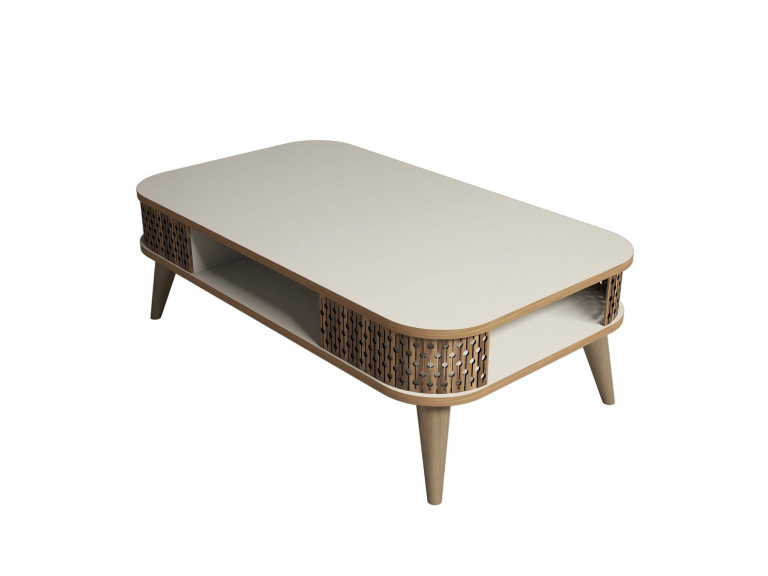 Mesa de centro em madeira "Eylül" - 105 x 60 x 34 cm - Creme