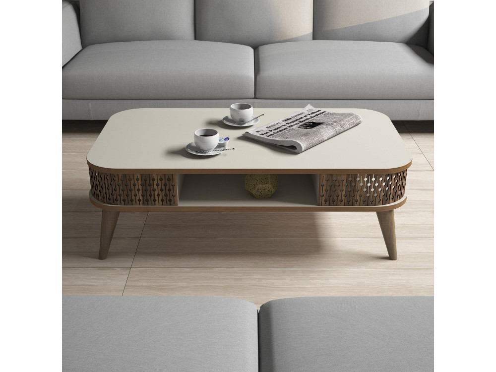 Mesa de centro em madeira "Eylül" - 105 x 60 x 34 cm - Creme