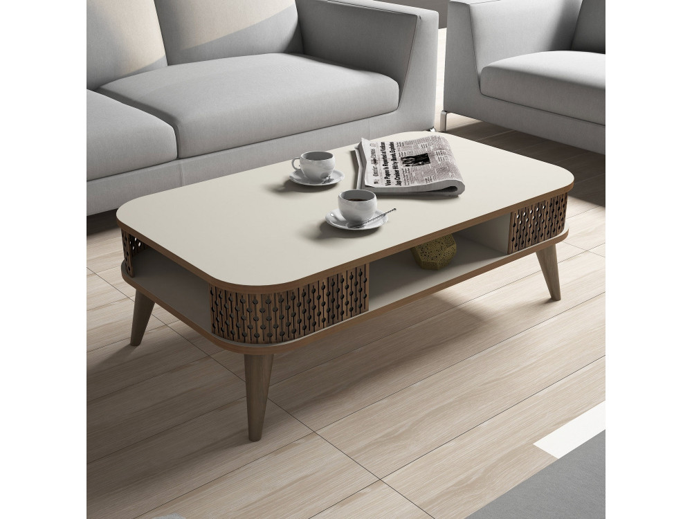 Mesa de centro em madeira "Eylül" - 105 x 60 x 34 cm - Creme