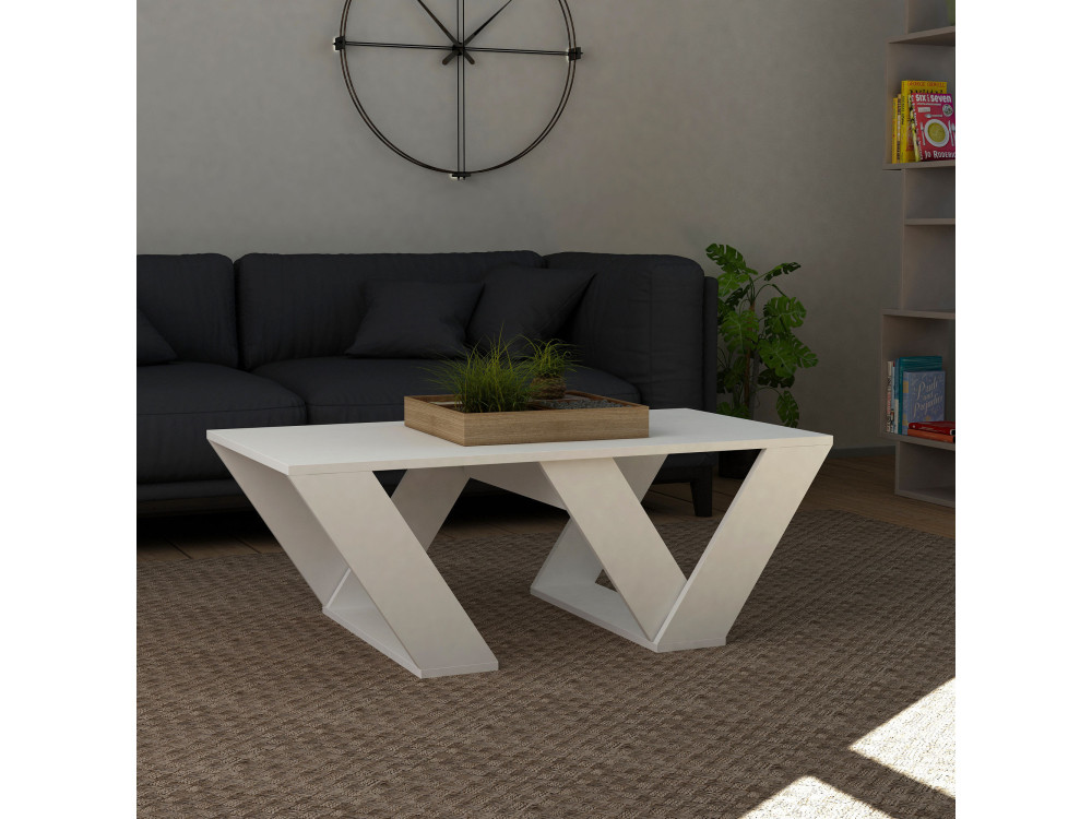 Mesa de centro de madeira "Pipra" - 110 x 60 x 40 cm - Branco
