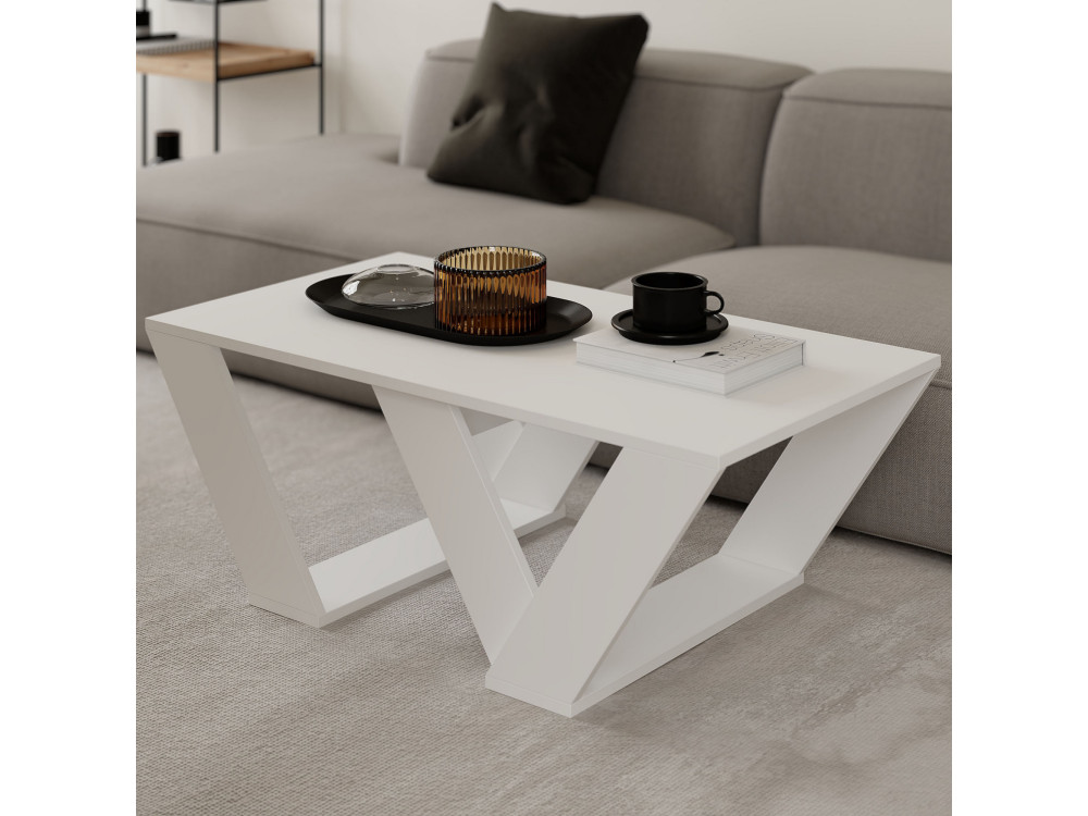 Mesa de centro de madeira "Pipra" - 110 x 60 x 40 cm - Branco