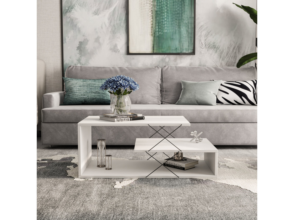 Mesa de centro em madeira "Cayenne" - 100 x 50 x 40 cm - Branco