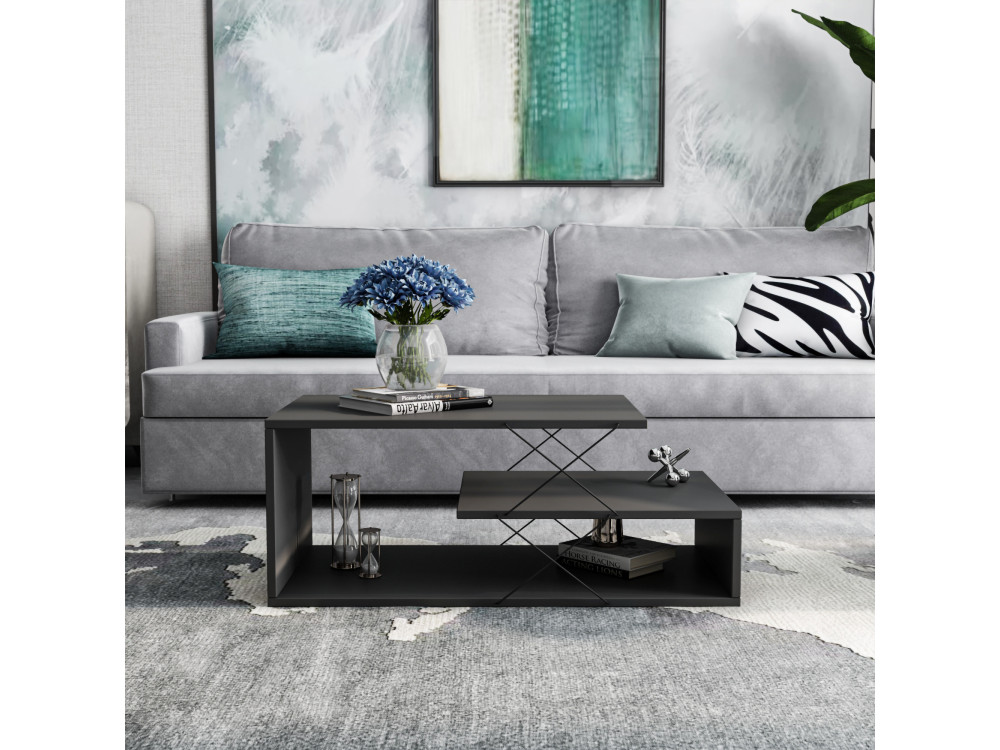 Mesa de centro em madeira "Cayenne" - 100 x 50 x 40 cm - Cinzento antracite