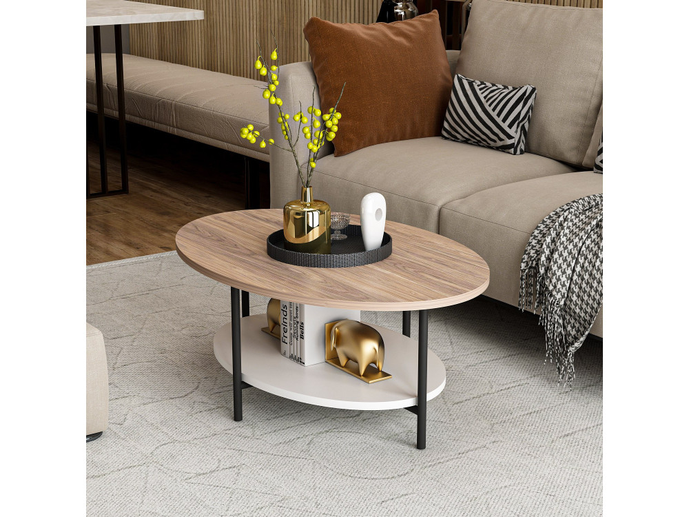 Mesa de centro em madeira "Elis" - 90 x 60 x 36 cm - Carvalho branco