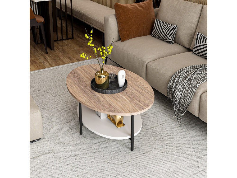 Mesa de centro em madeira "Elis" - 90 x 60 x 36 cm - Carvalho branco