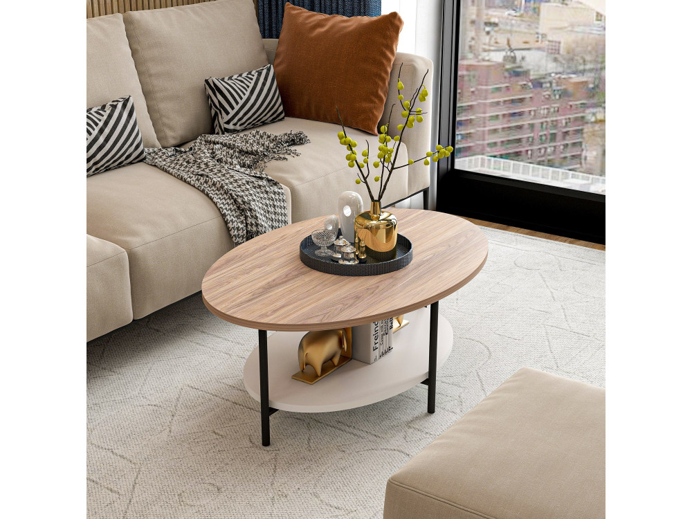 Mesa de centro em madeira "Elis" - 90 x 60 x 36 cm - Carvalho branco