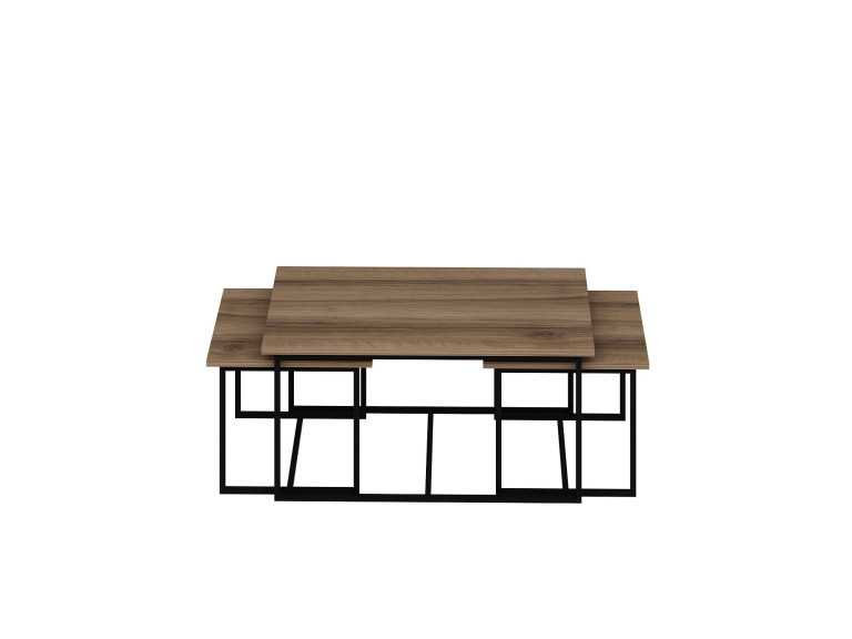 Mesa de encaixe de madeira "Levada" (3 peças) - 90 x 60 x 42 cm - Nogueira
