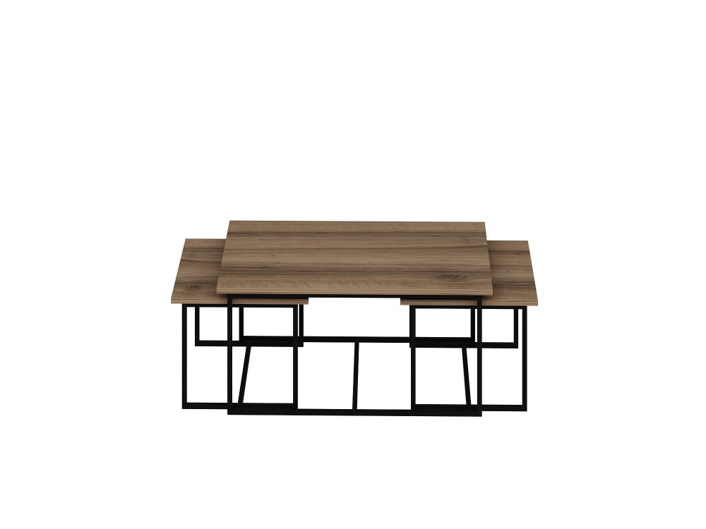 Mesa de encaixe de madeira "Levada" (3 peças) - 90 x 60 x 42 cm - Nogueira
