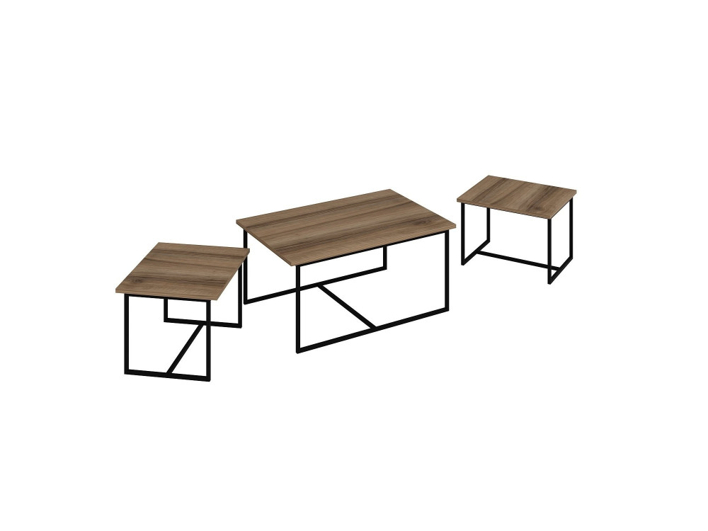 Mesa de encaixe de madeira "Levada" (3 peças) - 90 x 60 x 42 cm - Nogueira