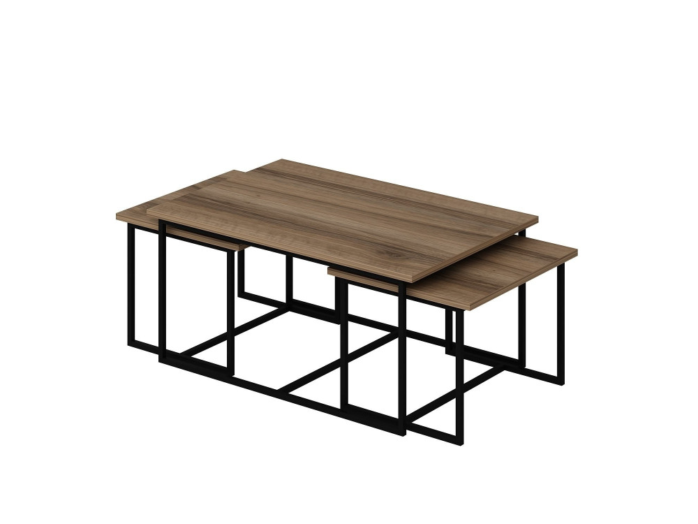 Mesa de encaixe de madeira "Levada" (3 peças) - 90 x 60 x 42 cm - Nogueira