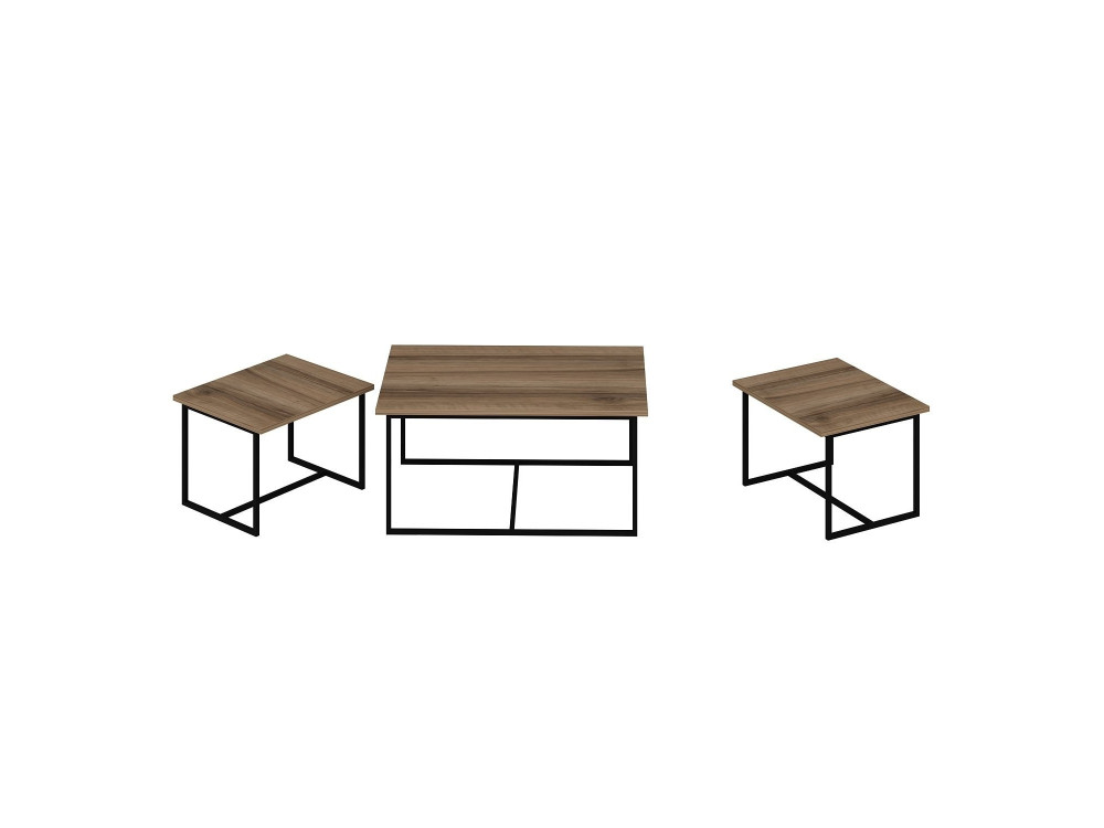 Mesa de encaixe de madeira "Levada" (3 peças) - 90 x 60 x 42 cm - Nogueira