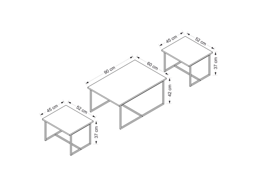 Mesa de encaixe de madeira "Levada" (3 peças) - 90 x 60 x 42 cm - Nogueira