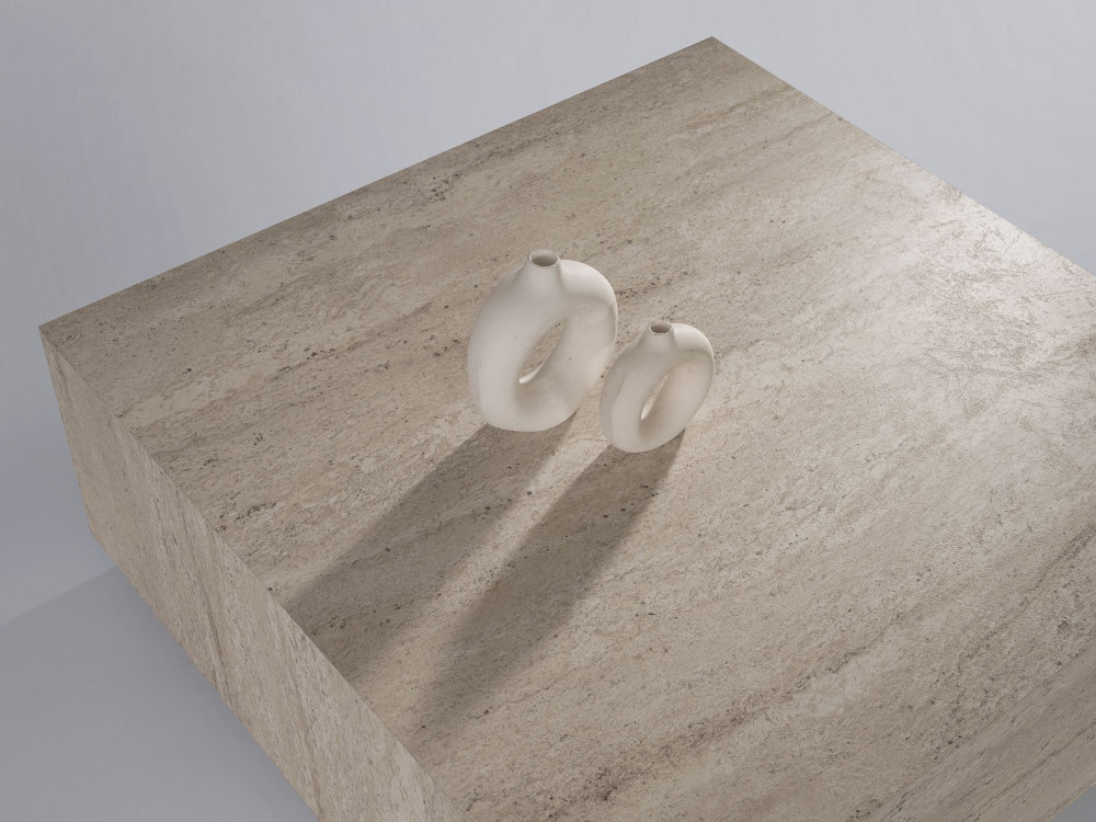 Mesa de centro em madeira "Lizbon" - 90 x 90 x 35 cm - Travertino