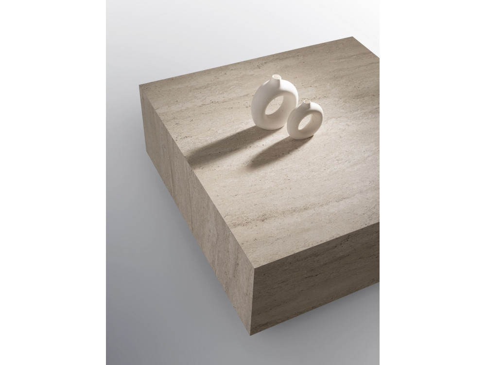 Mesa de centro em madeira "Lizbon" - 90 x 90 x 35 cm - Travertino