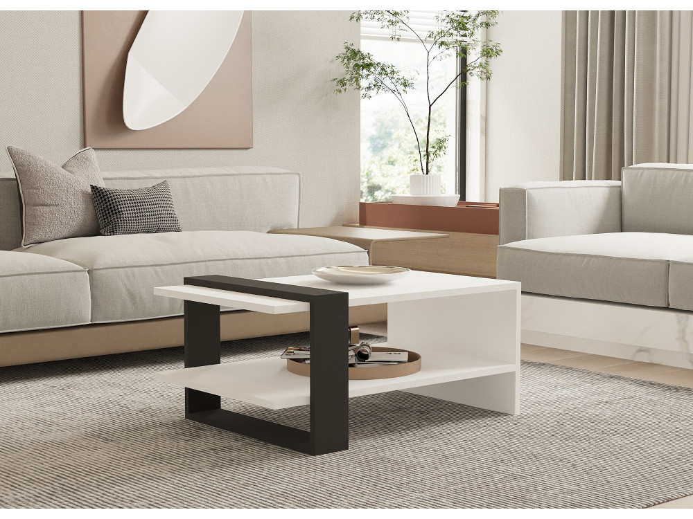 Mesa de centro em madeira "Funda" - 80 x 55 x 35 cm - AntraciteBranco