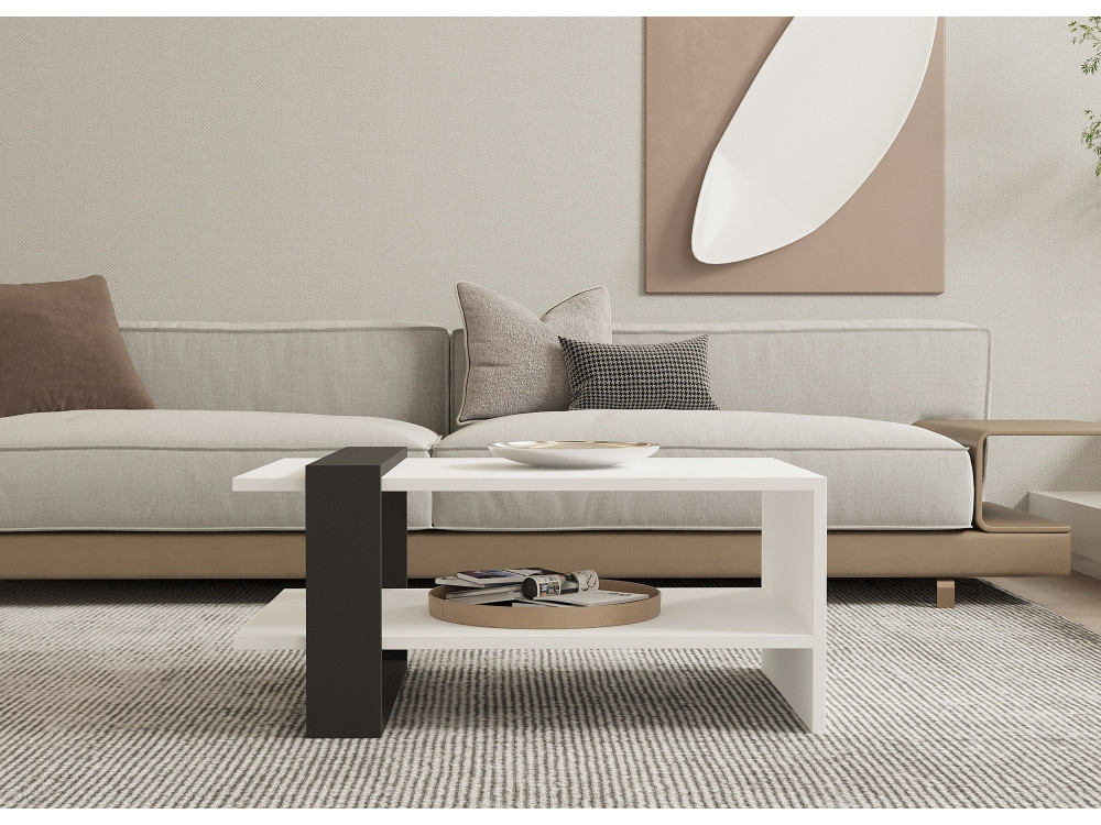 Mesa de centro em madeira "Funda" - 80 x 55 x 35 cm - AntraciteBranco