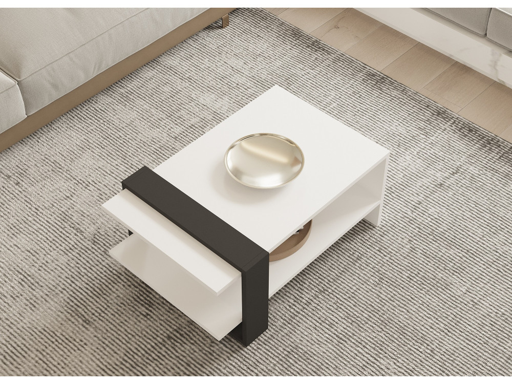 Mesa de centro em madeira "Funda" - 80 x 55 x 35 cm - AntraciteBranco