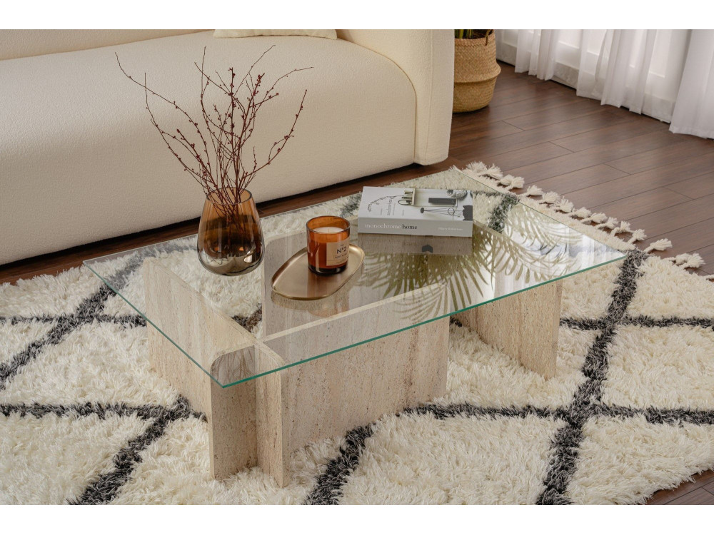 Mesa de centro em madeira "Flavio" - 105 x 65 x 30 cm - Travertino