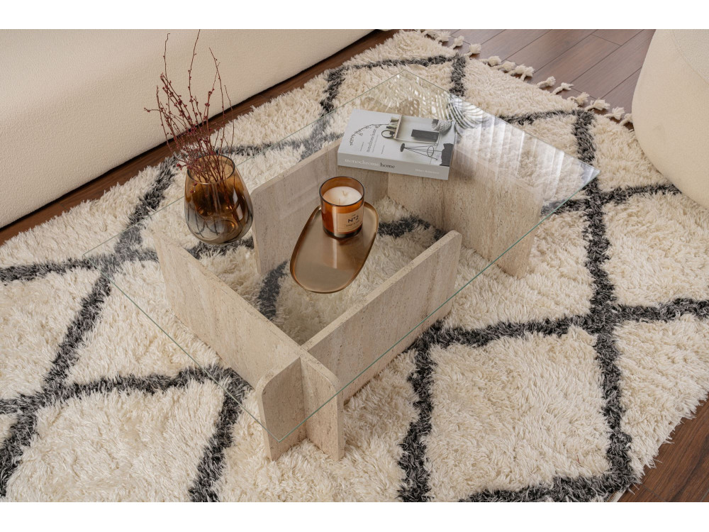 Mesa de centro em madeira "Flavio" - 105 x 65 x 30 cm - Travertino