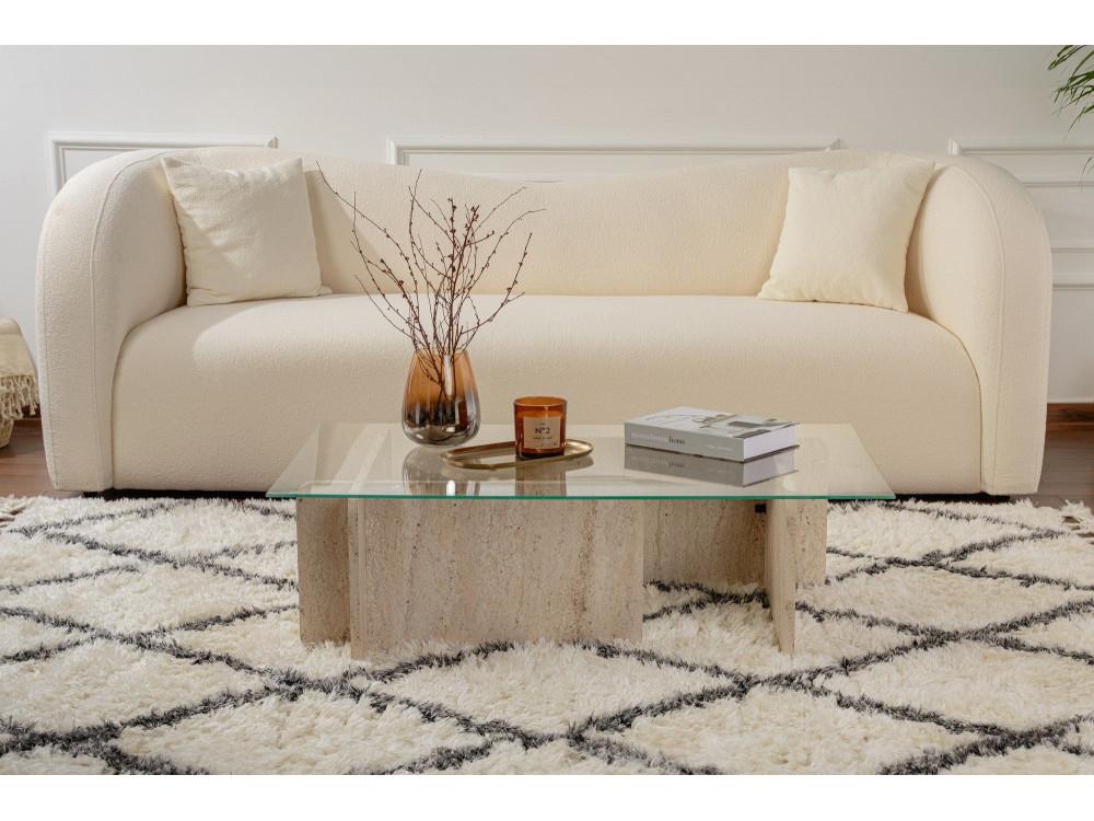 Mesa de centro em madeira "Flavio" - 105 x 65 x 30 cm - Travertino