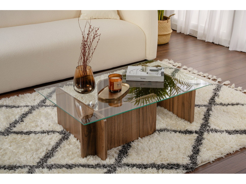 Mesa de centro em madeira "Flavio" - 105 x 65 x 30 cm - Nogueira