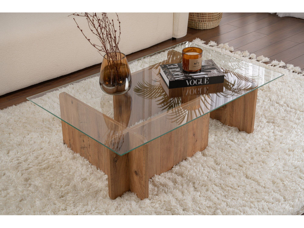 Mesa de centro em madeira "Flavio" - 105 x 65 x 30 cm - Pinho Atlântico