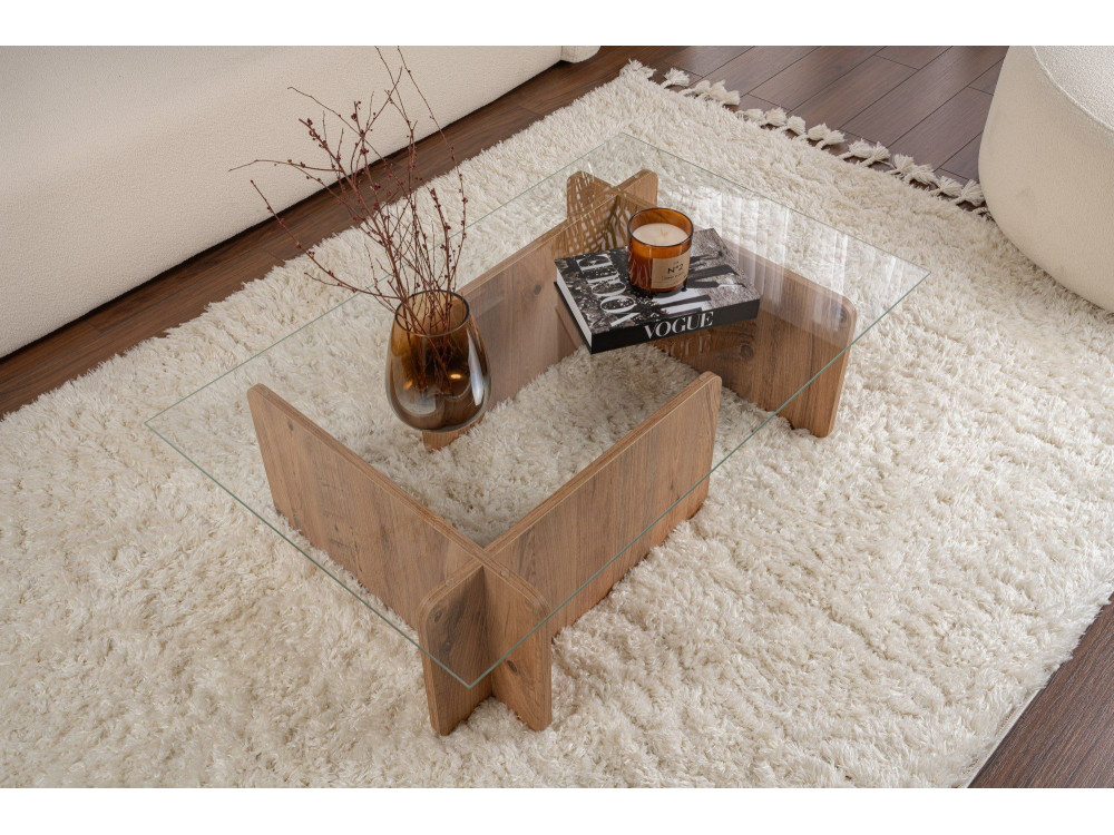 Mesa de centro em madeira "Flavio" - 105 x 65 x 30 cm - Pinho Atlântico