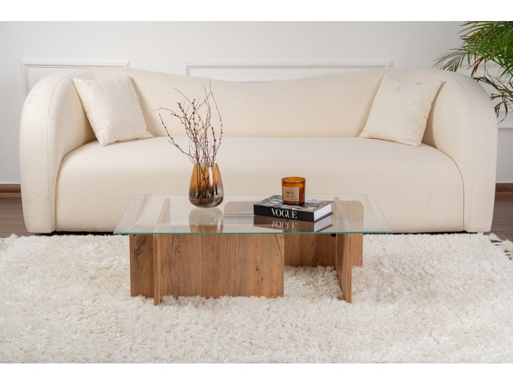 Mesa de centro em madeira "Flavio" - 105 x 65 x 30 cm - Pinho Atlântico